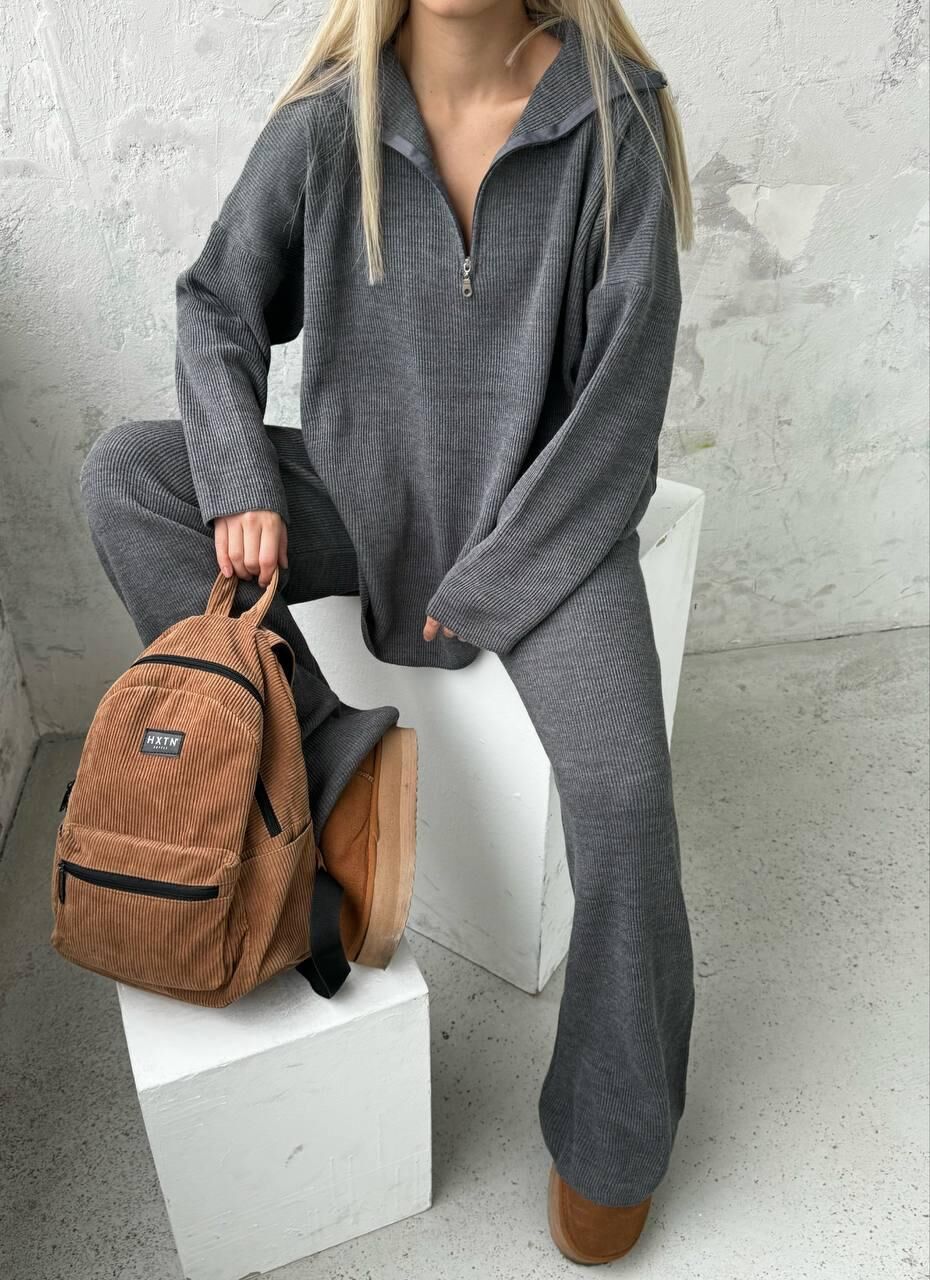 Baharlık Örgü Detaylı Oversize Kazak Pantolon Triko Alt-üst Takım