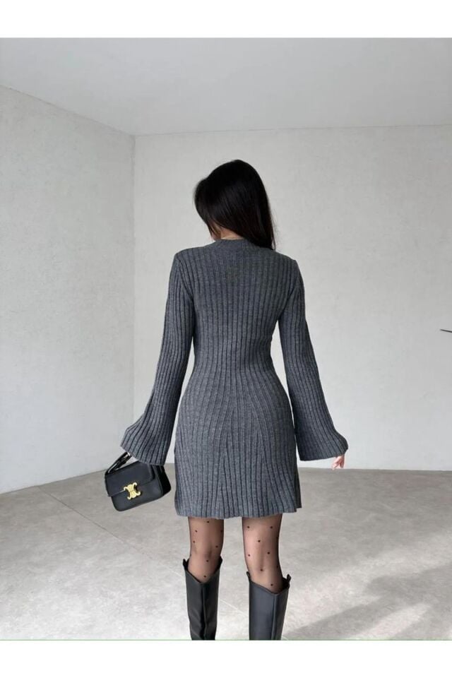 Kadın Mini Fitilli Kışlık Triko Elbise