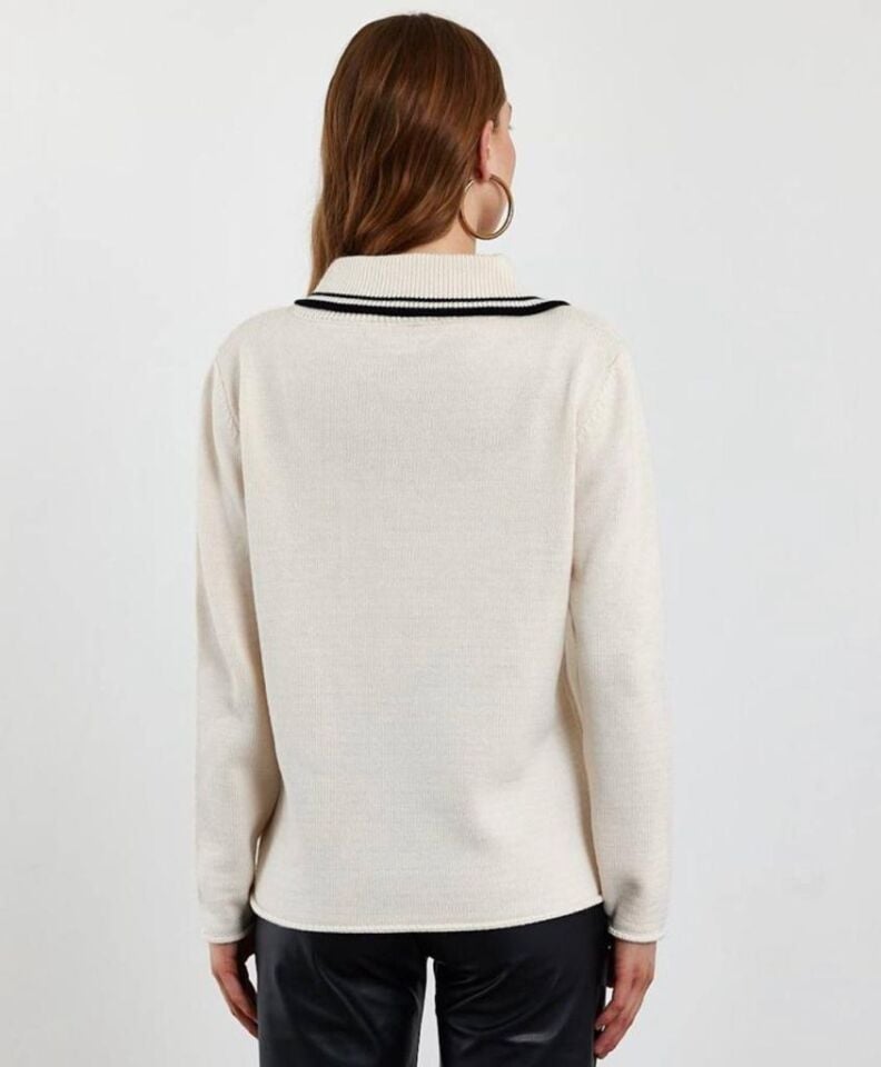 Patlı Gömlek Yaka Kadın Triko Kazak