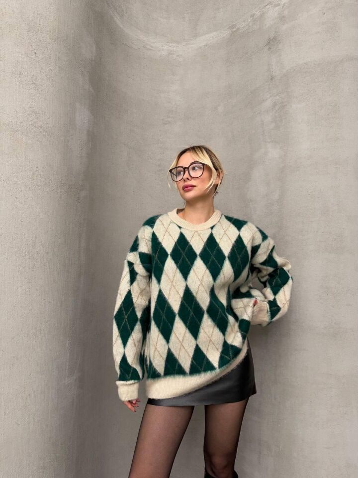 Kadın Yumuşak dokulu Yünlü Baklava Desenli Şardonlu Triko Kazak 60351320