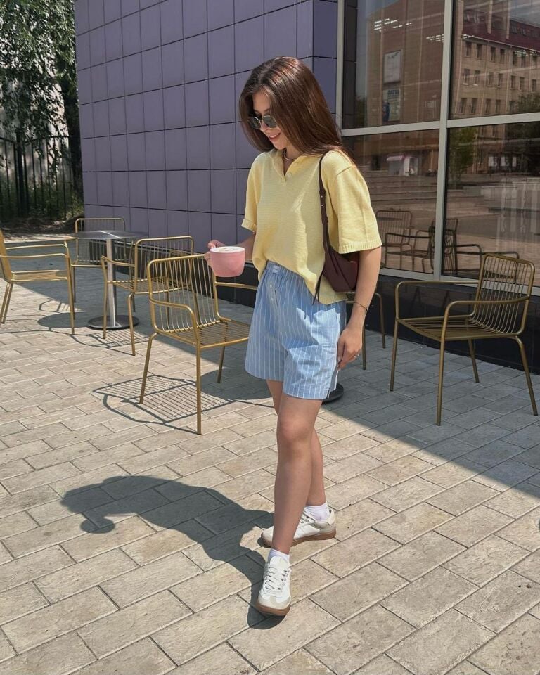 Polo Yaka Kısa Kollu Sarı Kadın Triko T-Shirt