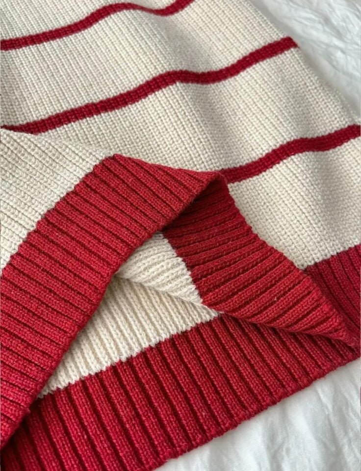 Ekru Bordo Selanik Örgü Polo Yaka Oversize Kadın Triko Kazak