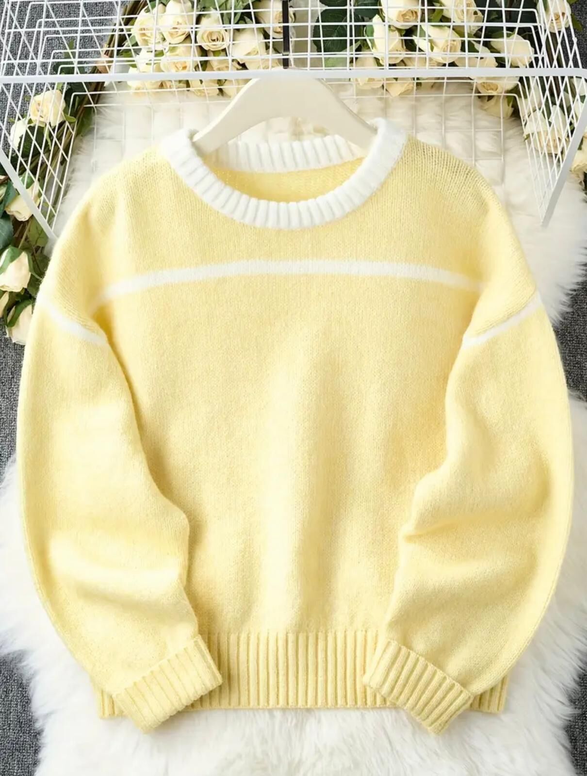 Limon Sarı Bisiklet Yaka Oversize Triko Kazak