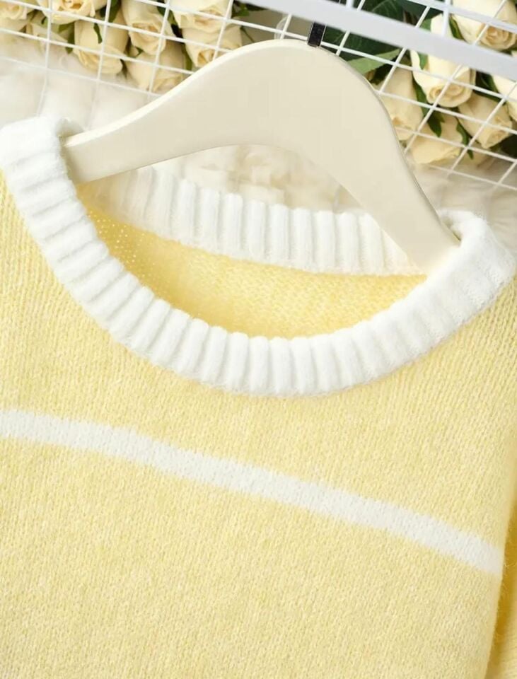 Limon Sarı Bisiklet Yaka Oversize Triko Kazak