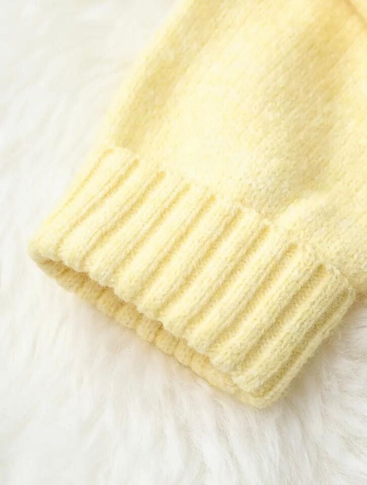 Limon Sarı Bisiklet Yaka Oversize Triko Kazak