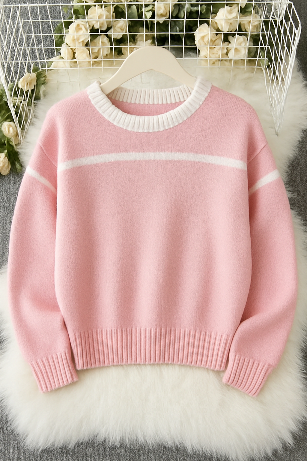 Şeker Pembe Trend Bisiklet Yaka Oversize Triko Kazak