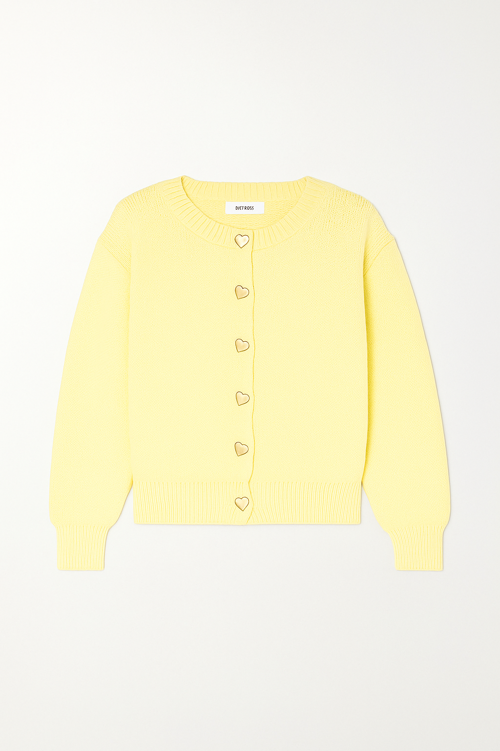 Kalp Düğme Detaylı Limon Sarısı Triko Hırka