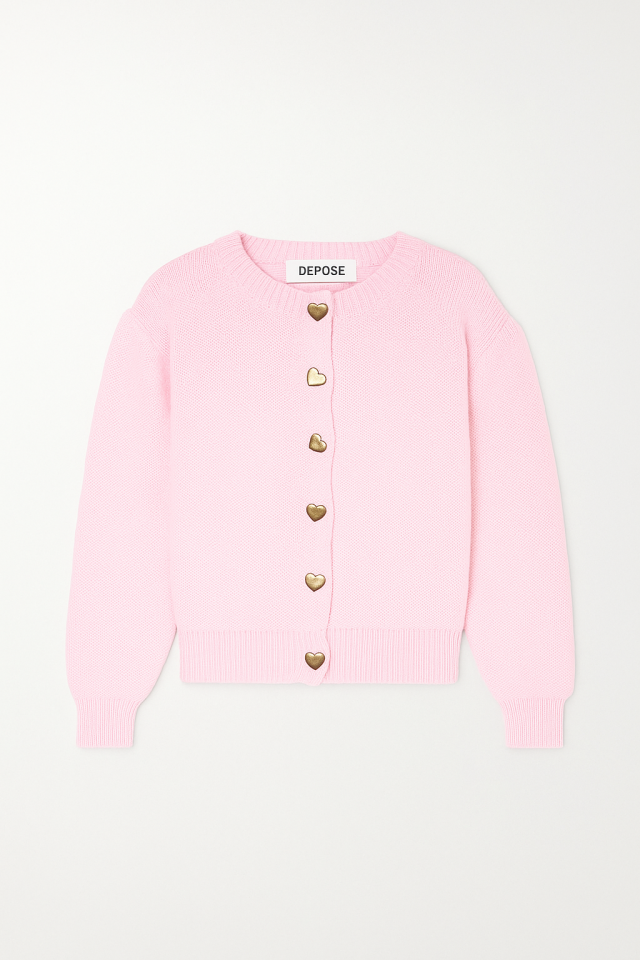 Kalp Düğme Detaylı Şeker Pembe Triko Hırka