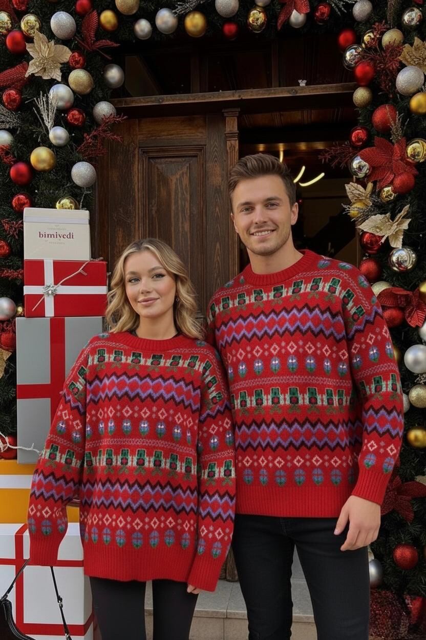 Yılbaşı Özel Etnik Desenli Unisex Triko Kazak 1 Adettir